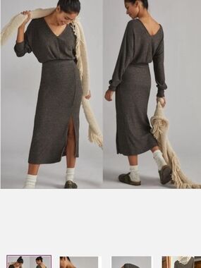 Anthropologie Ribbed Midi Skirt in Dark Heather Gray with Front Slit